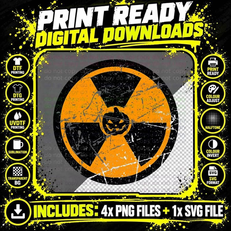 Radioactive Pumpkin Warning Sign Halloween Funny Vintage Png SVG Digital Bundle