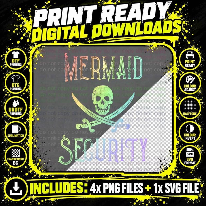 Rainbow Pirate Mermaid Security Halloween Costume Party Png SVG Digital Bundle