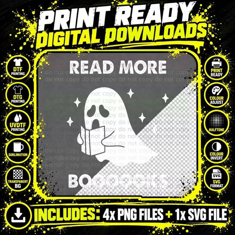 Read More Booooks Ghost Reading Books Halloween T-Shirt Png SVG Digital Bundle