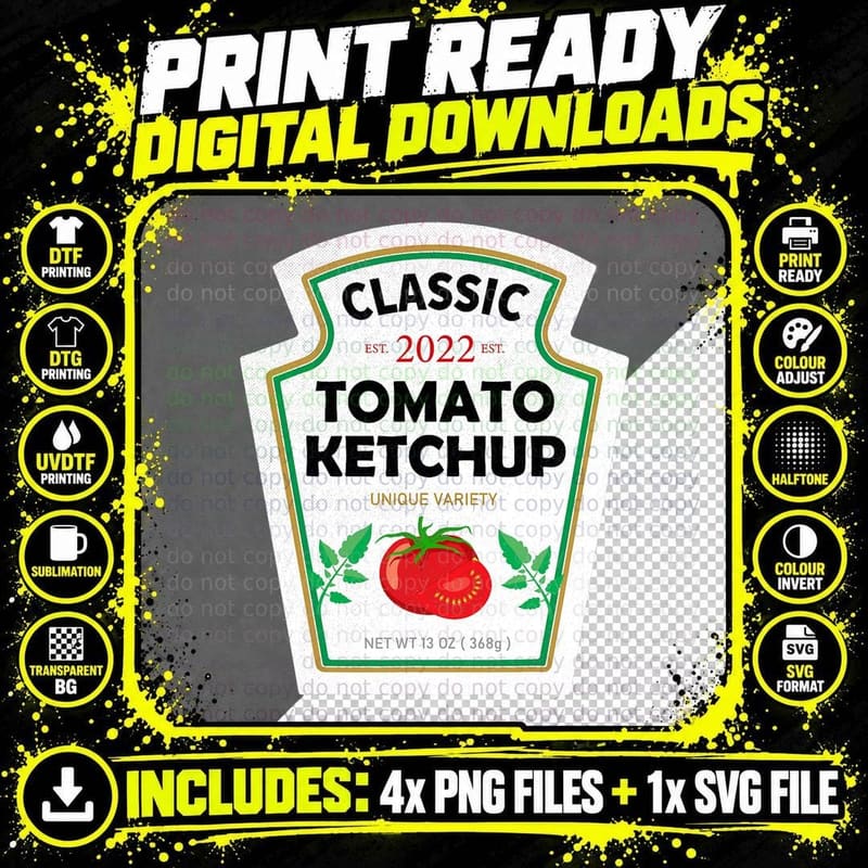 Red Ketchup DIY Costume Matching Couples Groups Png SVG Digital Bundle