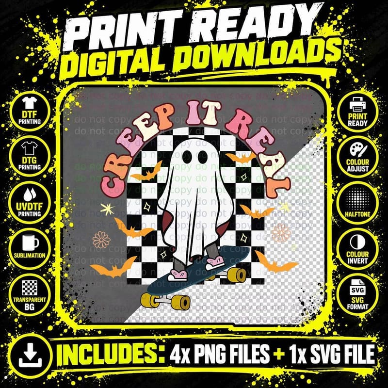 Retro Ghost Halloween Creep It Real Vintage Halloween Png SVG Digital Bundle