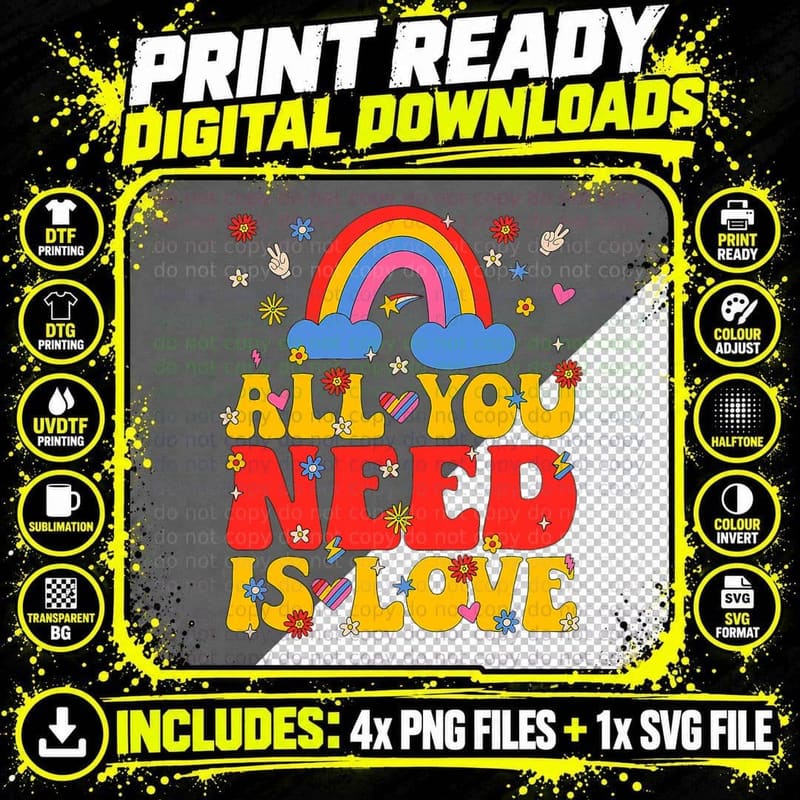 Retro Groovy Halloween Peace Love Hippie 60s 70s 80s Png SVG Digital Bundle