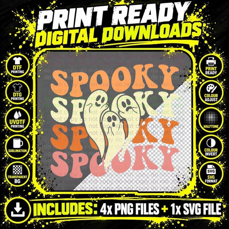 Retro Groovy Spooky Ghost Boo Halloween Costume Scary Png SVG Digital Bundle