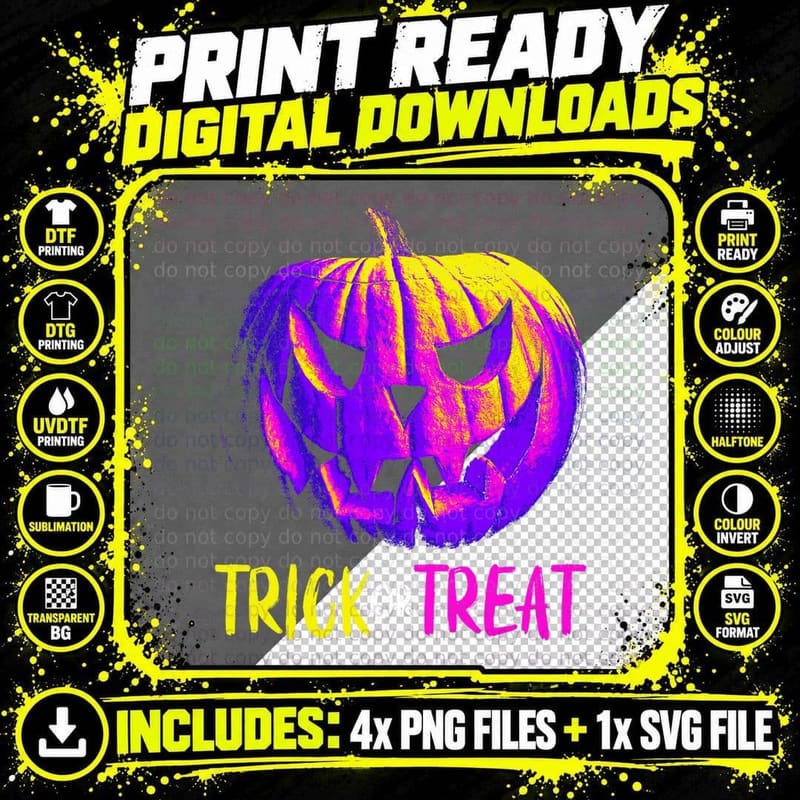 Retro Halloween Pumpkin Men Women Kids Trick or Treat Png SVG Digital Bundle