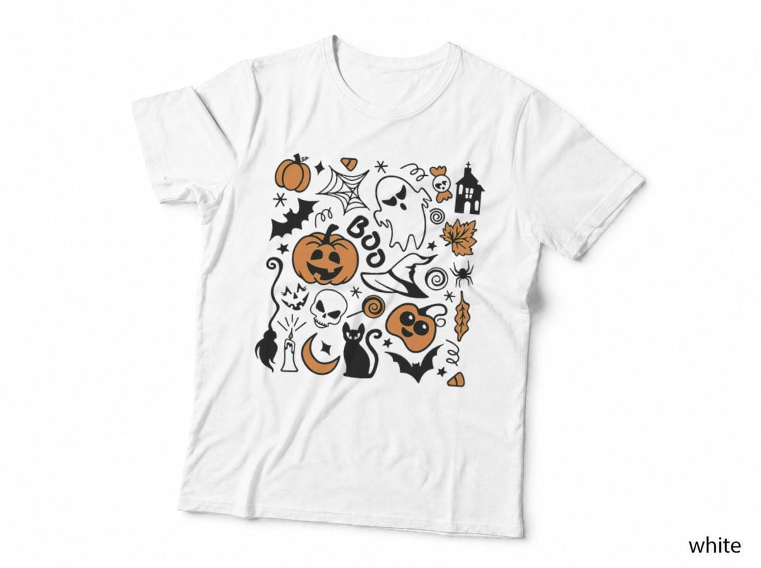 Retro Halloween Spooky Vibes Boo Pumpkin Black Cat Lovers T-Shirt