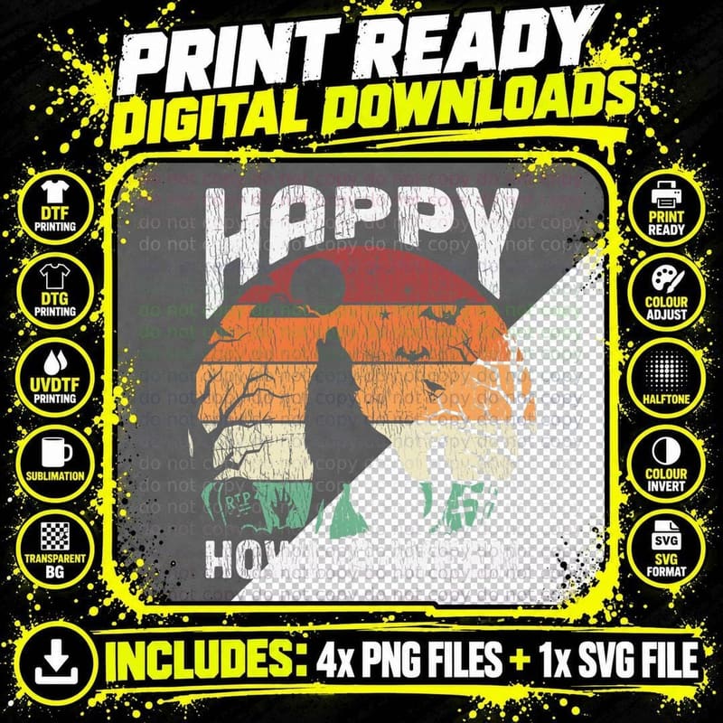 Retro Happy Halloween Adult Kids Halloween Costume Wolf Png SVG Digital Bundle