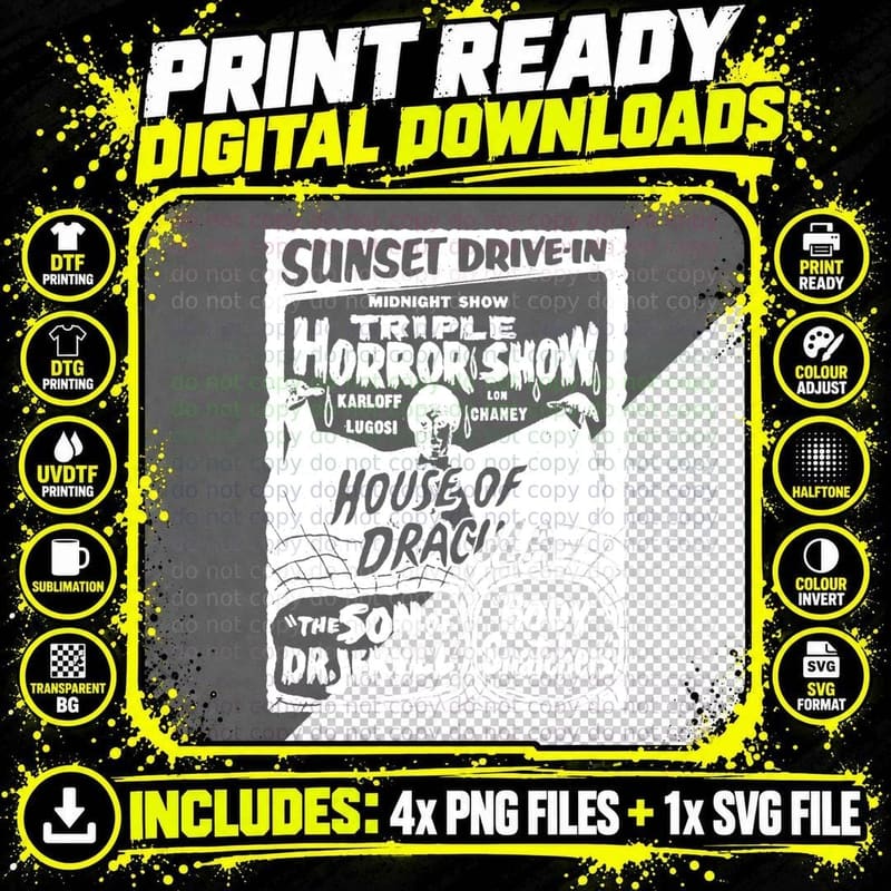 Retro Horror Movie Monster Vampire Vintage Halloween Png SVG Digital Bundle