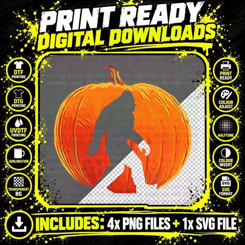 Retro Pumpkin Bigfoot Halloween Minimalist Jack Png SVG Digital Bundle
