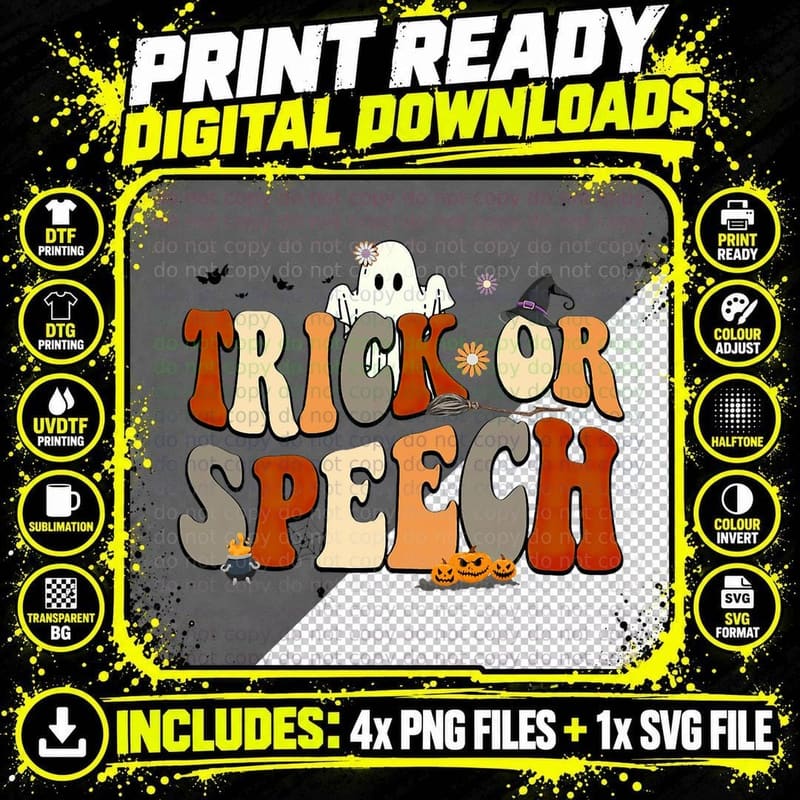 Retro Trick or Speech Halloween Speech Language Png SVG Digital Bundle