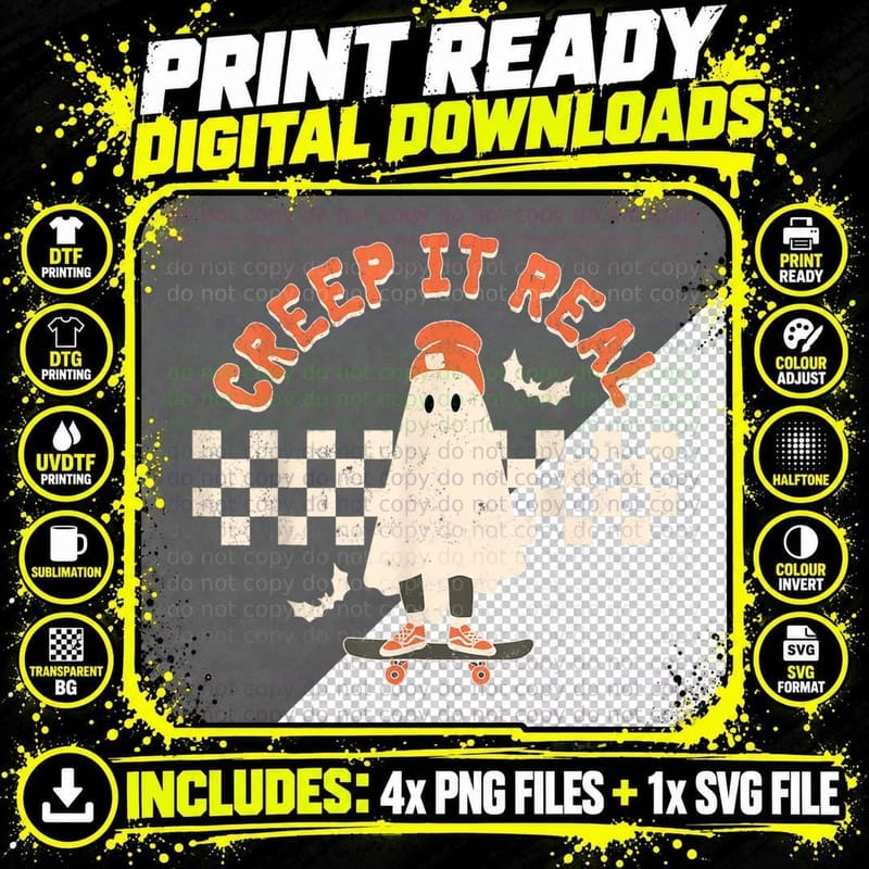 Retro Vintage Creep It Real Ghost Girl Boy Halloween Png SVG Digital Bundle
