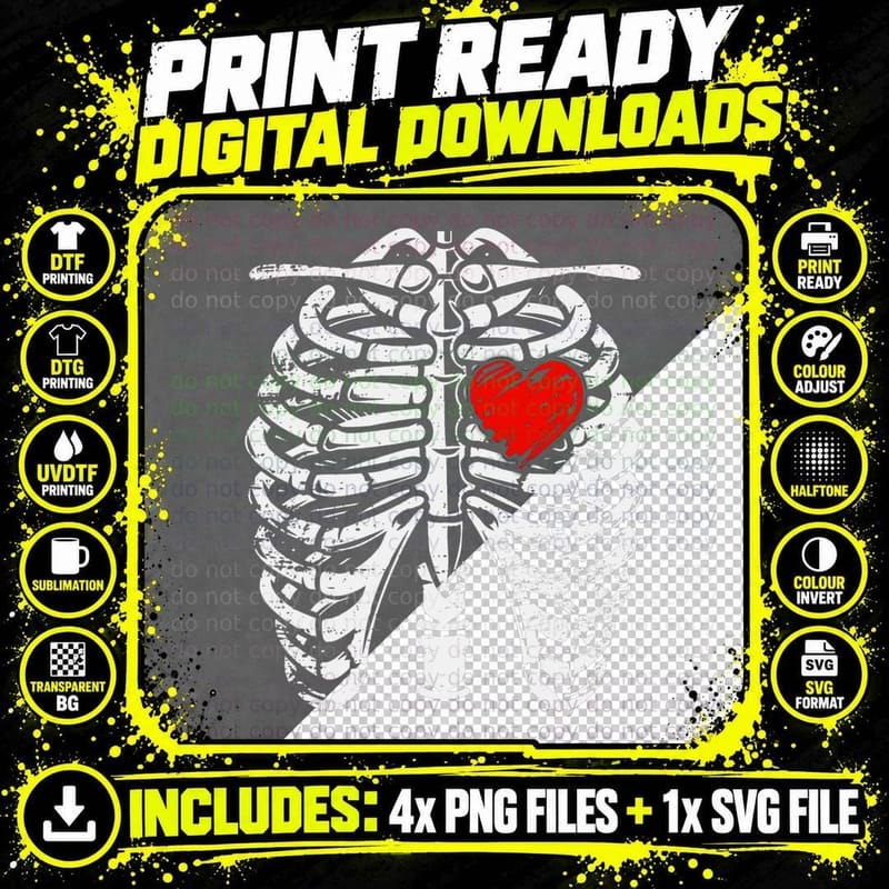 Rib Cage - Heart - Skeleton - Anatomy - X-Ray - Png SVG Digital Bundle