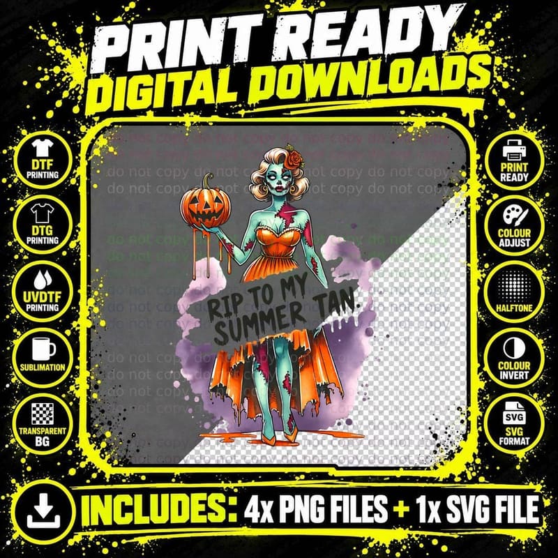 Rip to My Summer Tan Zombie, Halloween, Goth, Lover Png SVG Digital Bundle