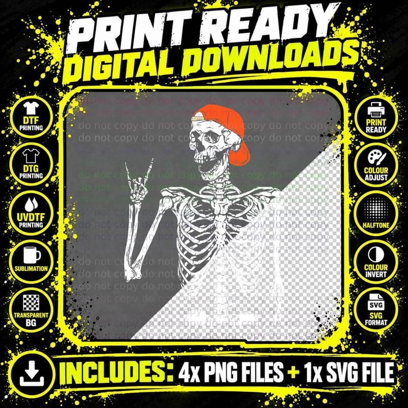 Rocker Skeleton Hand Rock on Costume Funny Halloween Png SVG Digital Bundle