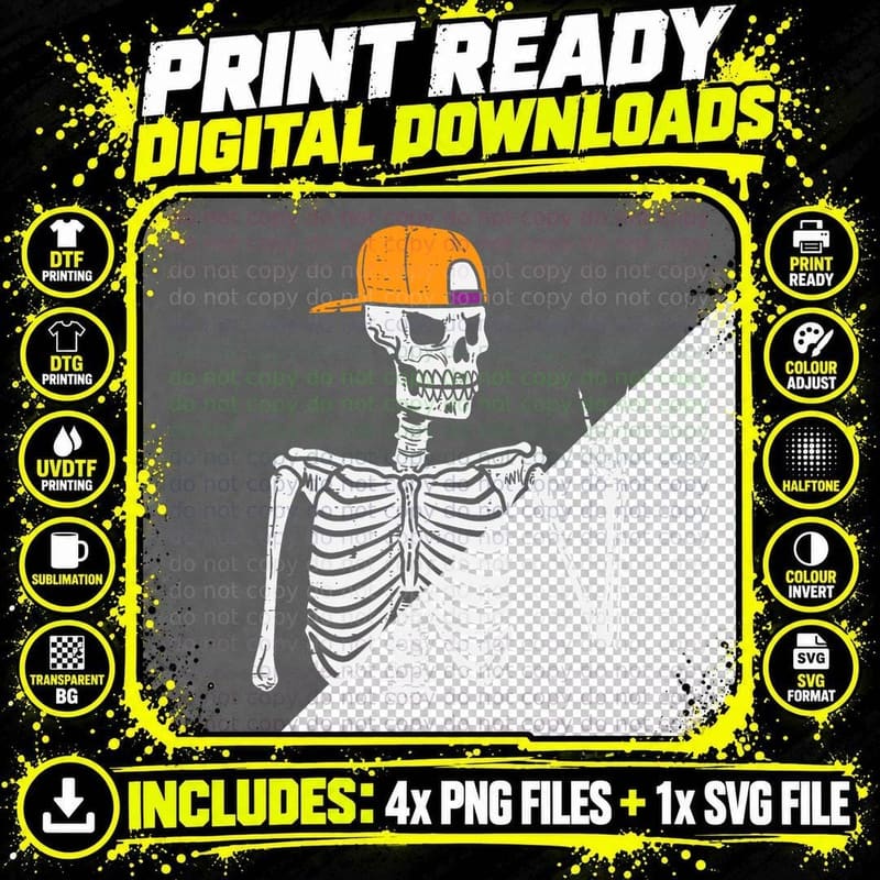 Rocker Skeleton Rock Hand Sign Halloween Costume Men Png SVG Digital Bundle