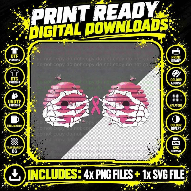 Save the Boo Bees Vintage Breast Cancer Awareness Png SVG Digital Bundle