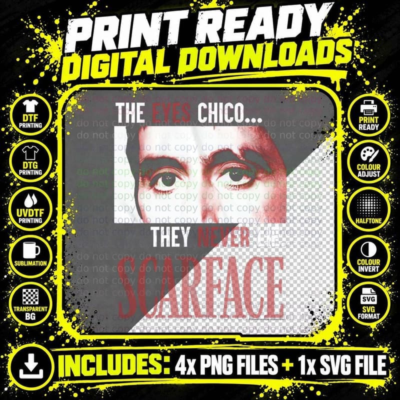 Scarface Halftone Print T-Shirt, Retro Horror Art Png SVG Digital Bundle