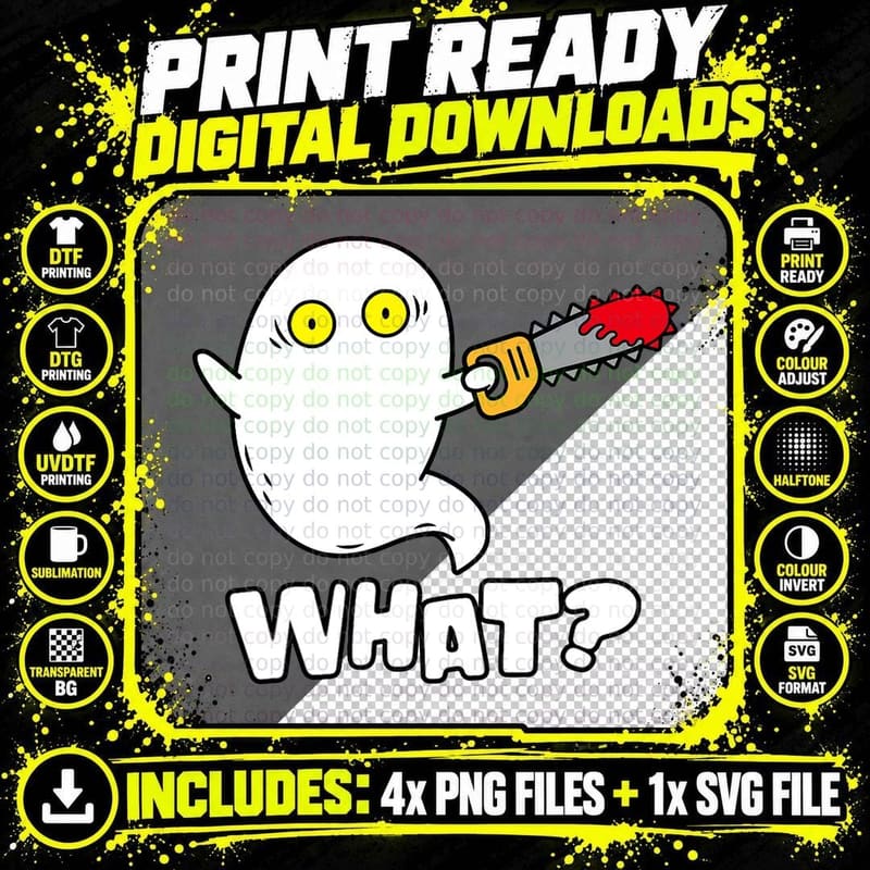 Scary Ghost Chainsaw What Funny Halloween Horror Movie Png SVG Digital Bundle