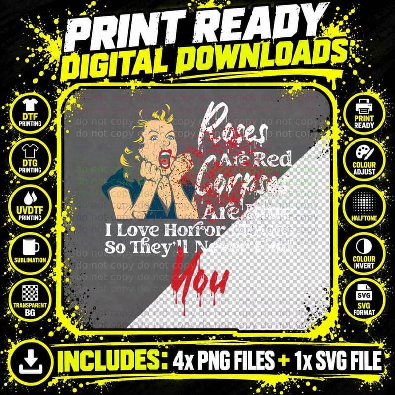 Scary Horror Movie Blood Poetry Poem I Love Horror Png SVG Digital Bundle