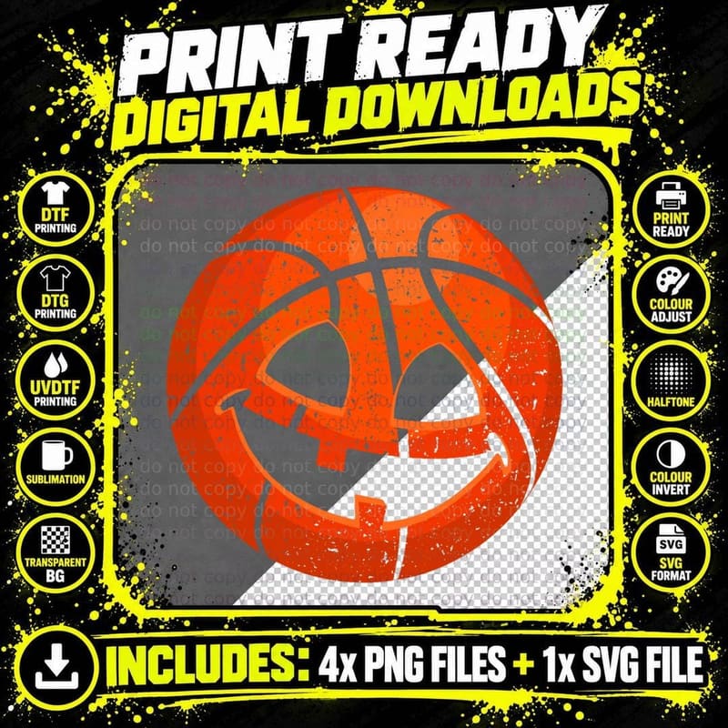 Scary Pumpkin Basketball Halloween Retro Vintage Design Png SVG Digital Bundle