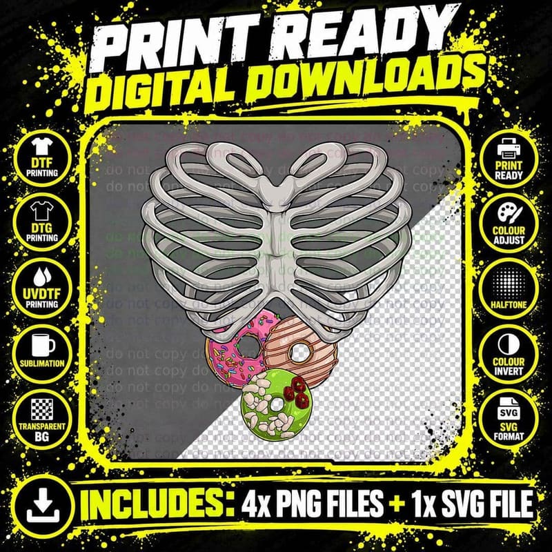 Scary Skeleton Shirts Women, Halloween Skull Rib Cage Png SVG Digital Bundle