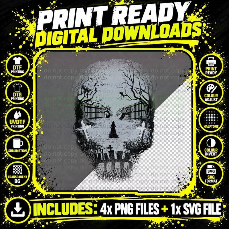 Scary Skull Halloween Witch Skeleton Horror Costume Png SVG Digital Bundle