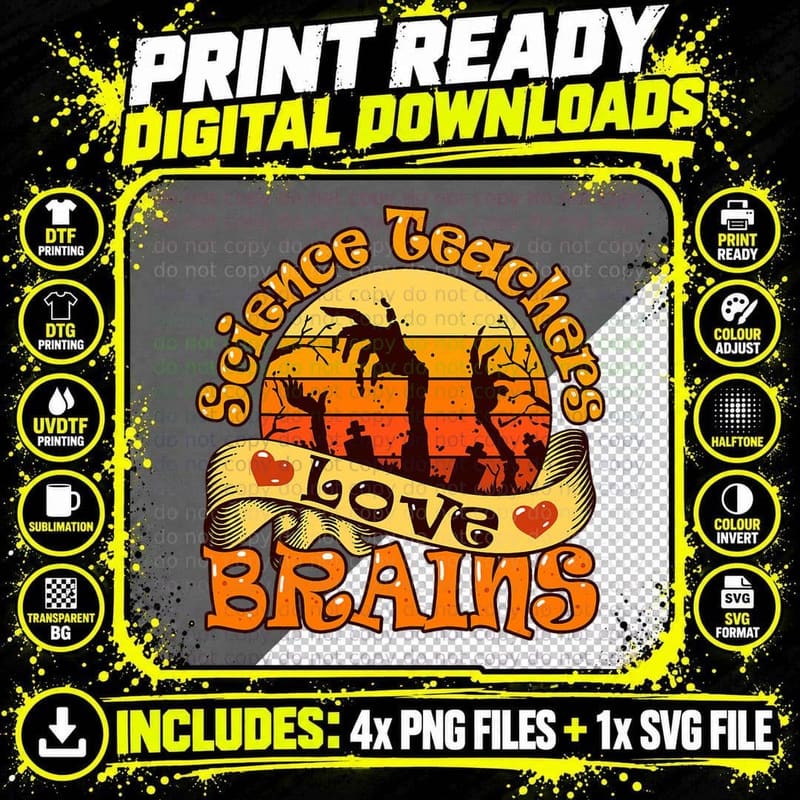 Science Teachers Love Brains - Funny Teacher Halloween Png SVG Digital Bundle