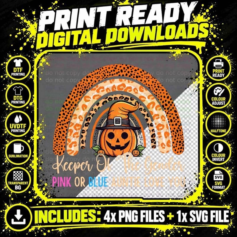 Secret Gender Keeper of Gender Reveal Halloween Pumpkin Png SVG Digital Bundle
