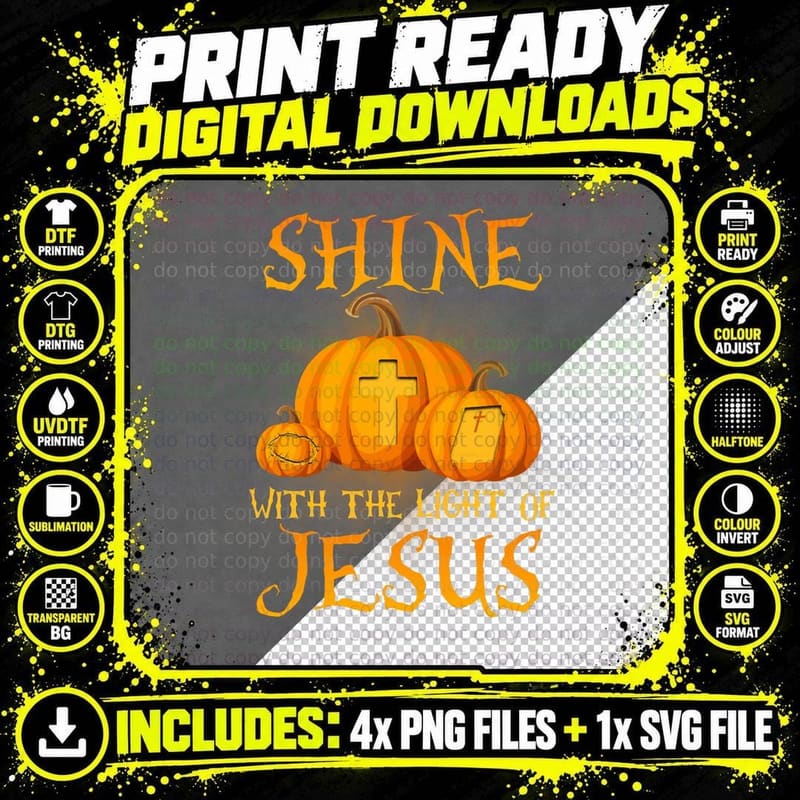 Shine with the Light of Jesus Christian Halloween Png SVG Digital Bundle