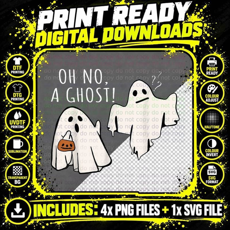 Simple Funny Ghost Halloween Costume Oh No a Ghost Png SVG Digital Bundle