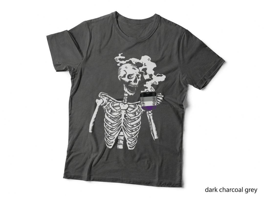 Skeleton Drinking Coffee Asexual Pride Skull LGBT-Q Ally Ace T-Shirt