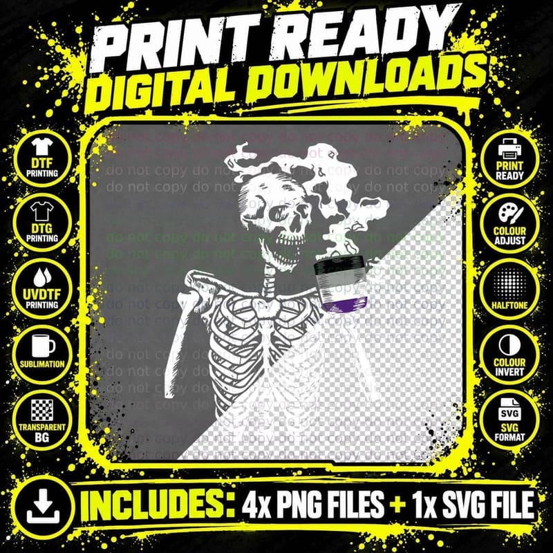 Skeleton Drinking Coffee Asexual Pride Skull LGBT-Q Ally Png SVG Digital Bundle