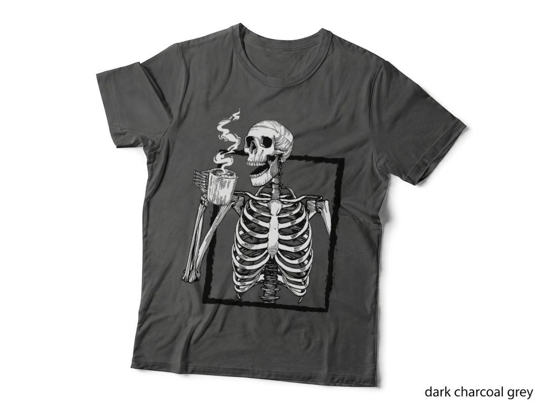 Skeleton Drinking Coffee, Lover Funny Halloween Skull T-Shirt