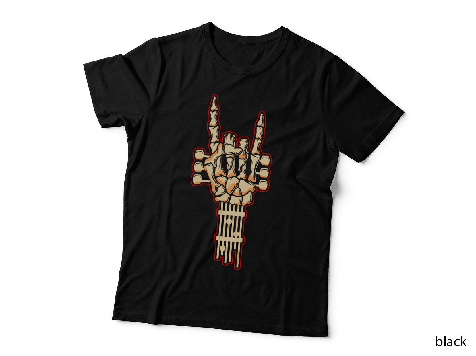 Skeleton Guitar Gifts Rock and Roll Skeleton Hand Sign T-Shirt