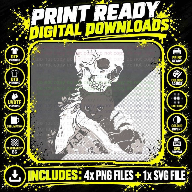 Skeleton Holding a Cat Shirt Lazy Halloween Costume Png SVG Digital Bundle