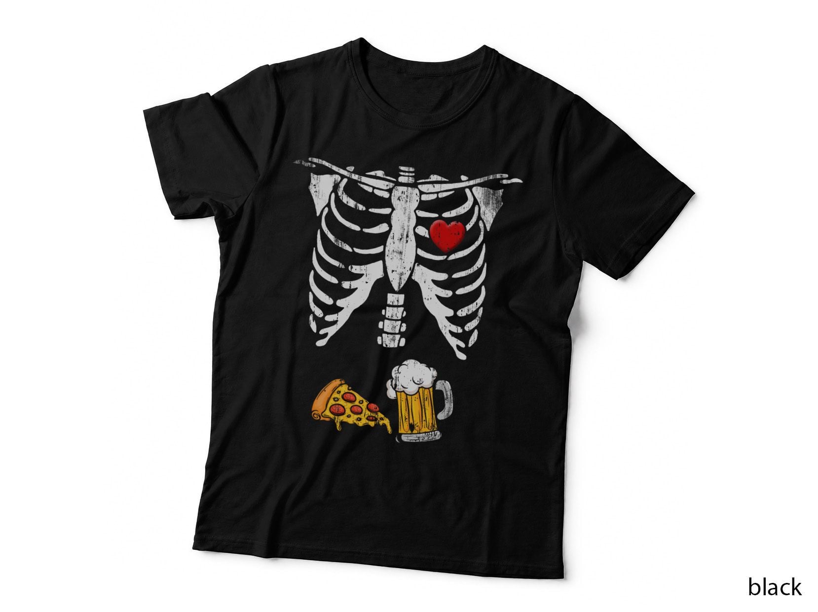 Skeleton Pregnancy Beer Pizza X-Ray Halloween Costume T-Shirt