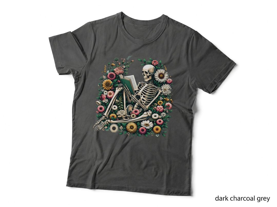 Skeleton Reading Book Lover Floral Flowers Bookish Bookworm T-Shirt