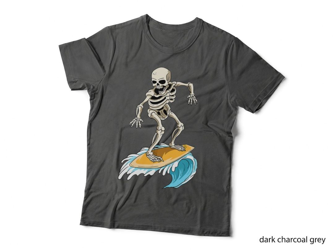 Skeleton Surfer Surfboard Beach Summer Waves Surf Surfing T-Shirt