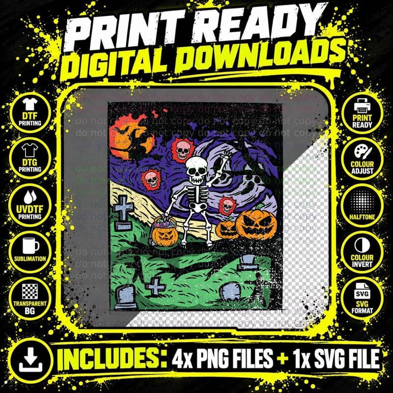 Skeleton Trick or Treat Halloween Costume Witch Pumpkin Png SVG Digital Bundle