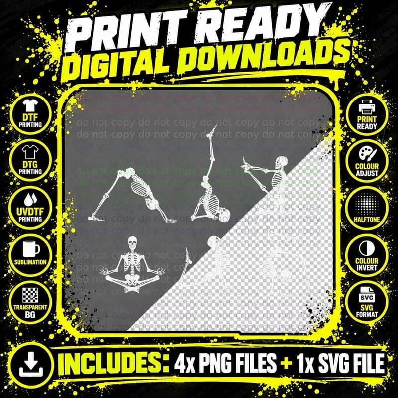 Skeleton Yoga Poses, Yoga Lover T-Shirt Png SVG Digital Bundle