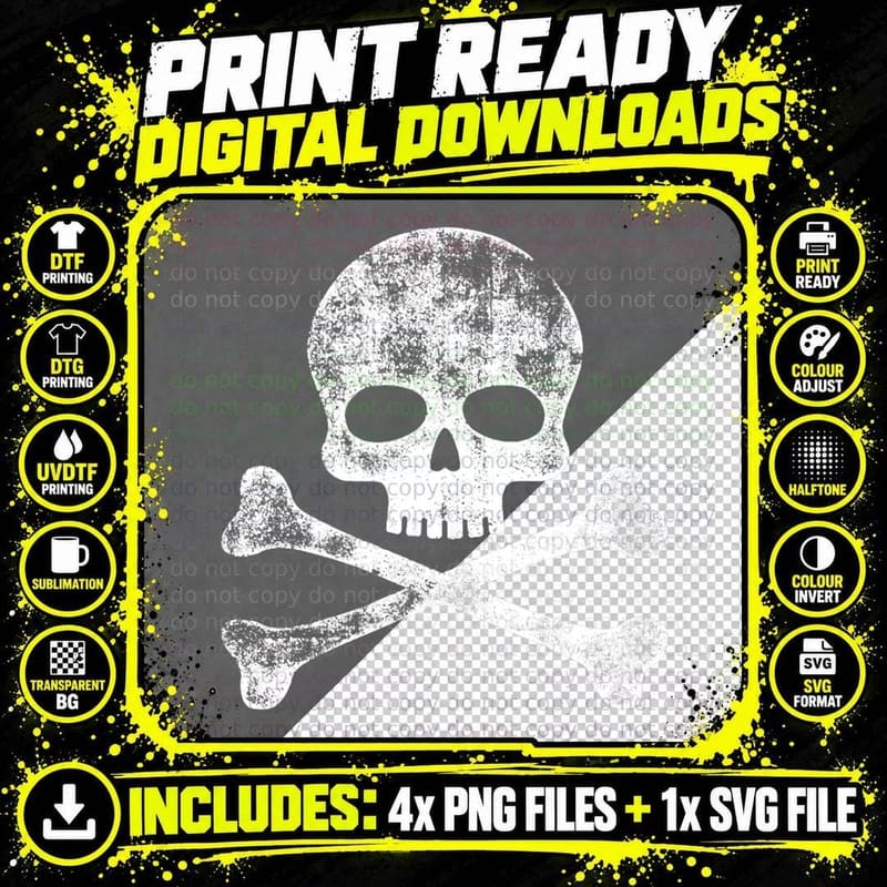 Skull Crossbones Skeleton Jolly Roger T-Shirt Png SVG Digital Bundle
