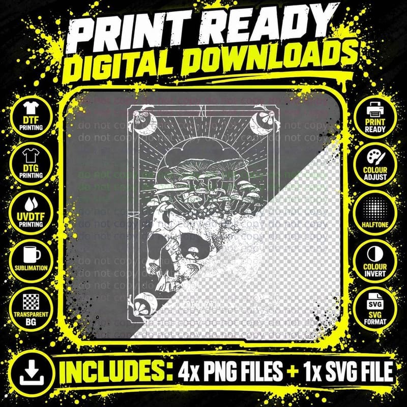 Skull Mushrooms Skeleton Love Skull Bones Horror Goth Png SVG Digital Bundle