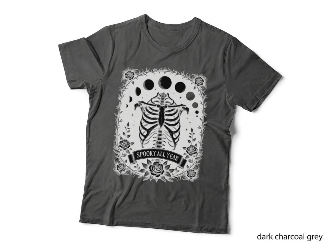 Spooky All Year Skeleton with Floral Wreath Horror T-Shirt