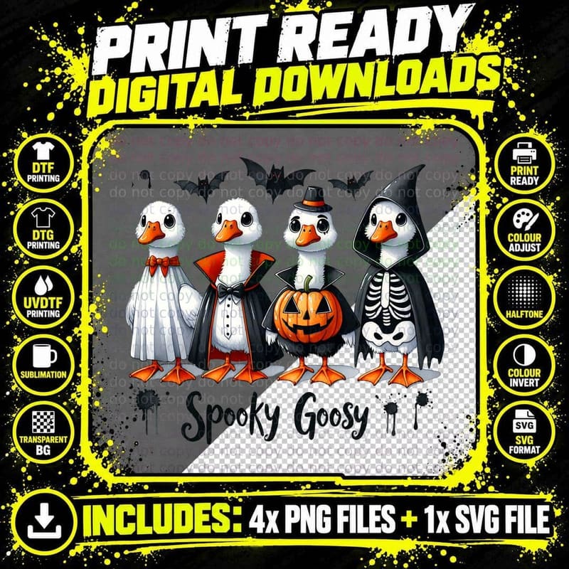 Spooky Goosy Watercolor, Retro Vintage, Gift Idea Png SVG Digital Bundle