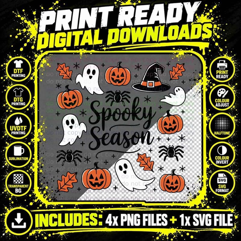 Spooky Season Doodle, Retro Vintage, Cozy, Gift Idea Png SVG Digital Bundle