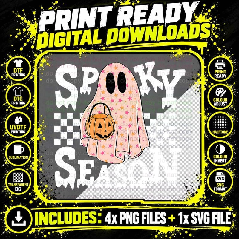 Spooky Season Groovy Retro Halloween Costume Pumpkin Png SVG Digital Bundle