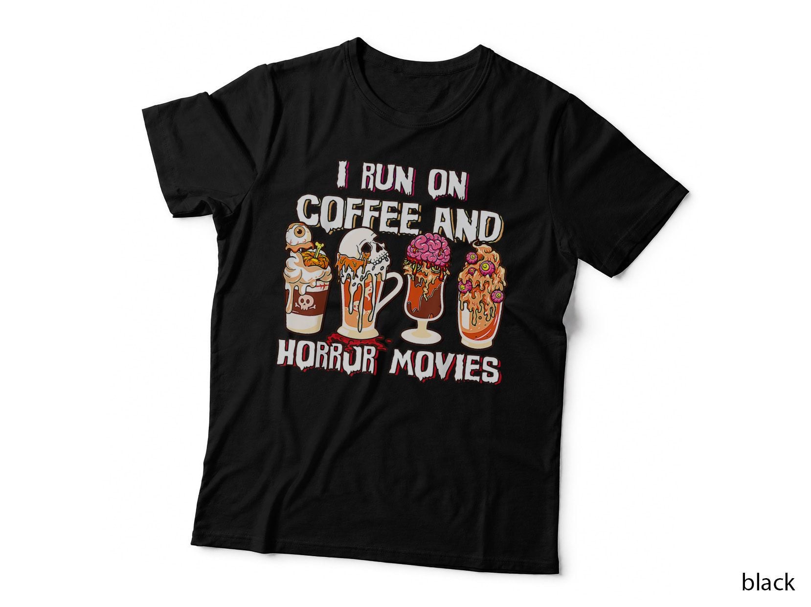 Spooky Season Latte Fall I Run on Coffee and Horror Movies T-Shirt