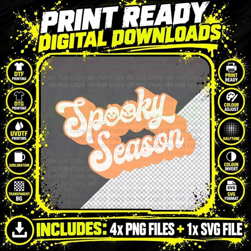 Spooky Season Retro Halloween Vibes Vintage Pumpkin Png SVG Digital Bundle