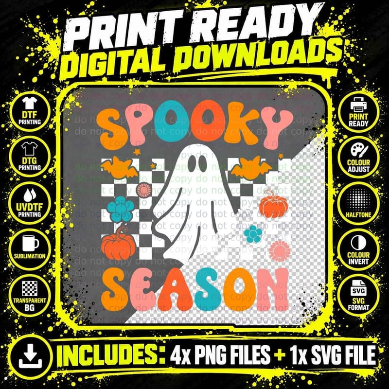 Spooky Season Shirt Retro Vintage Groovy Ghost Halloween Png SVG Digital Bundle