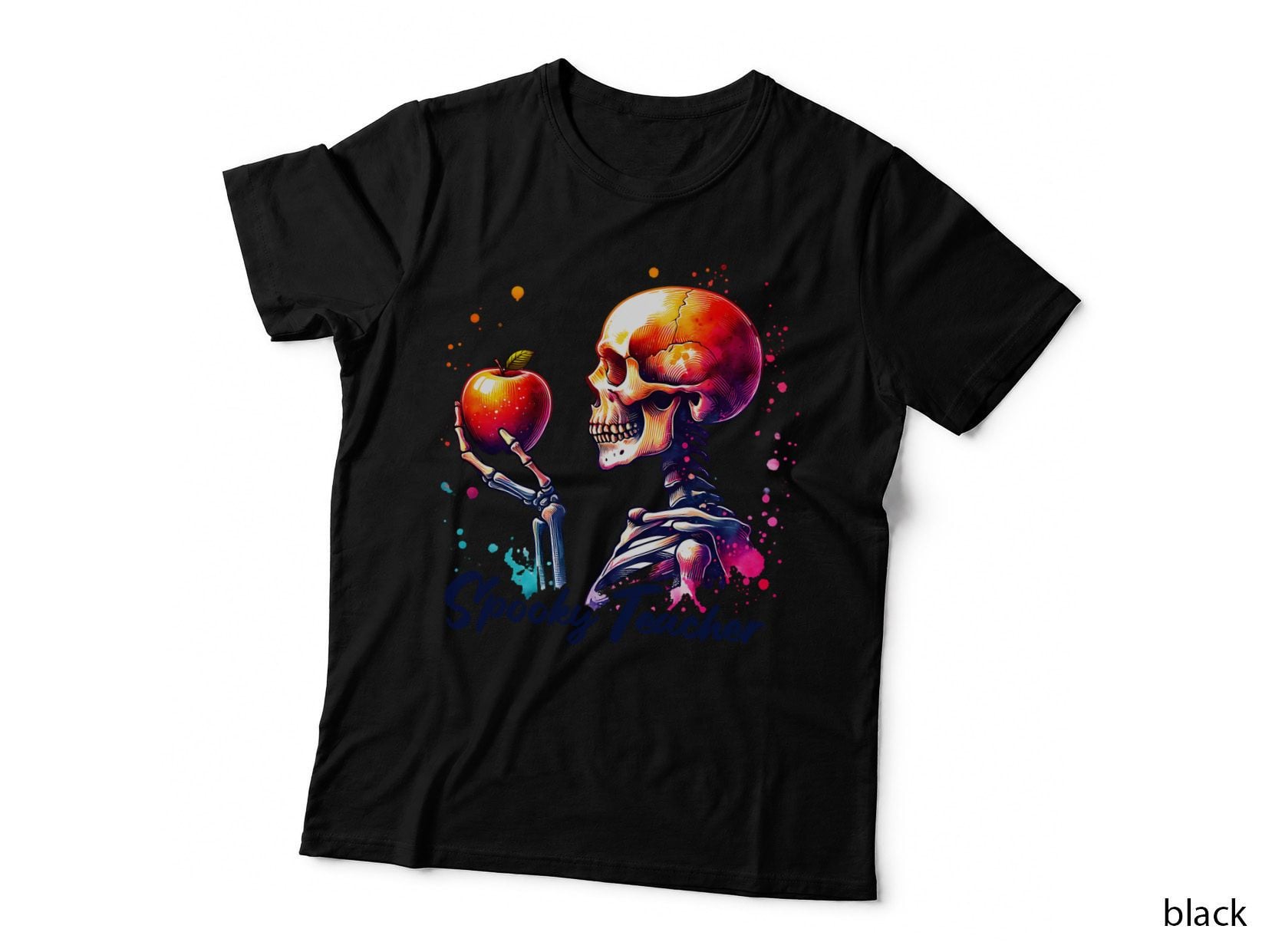 Spooky Teacher Skeleton with Apple Watercolor, Warm Cozy, Gift T-Shirt