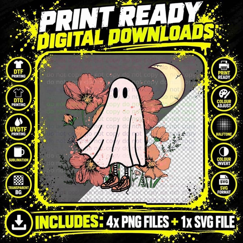 Spooky Vibes Halloween Groovy Vintage Funny Ghost Png SVG Digital Bundle